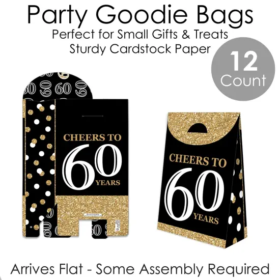 Big Dot of Happiness Adult 60th Birthday - Gold - Birthday Gift Favor Bags - Party Goodie Boxes - Set of 12 {7}