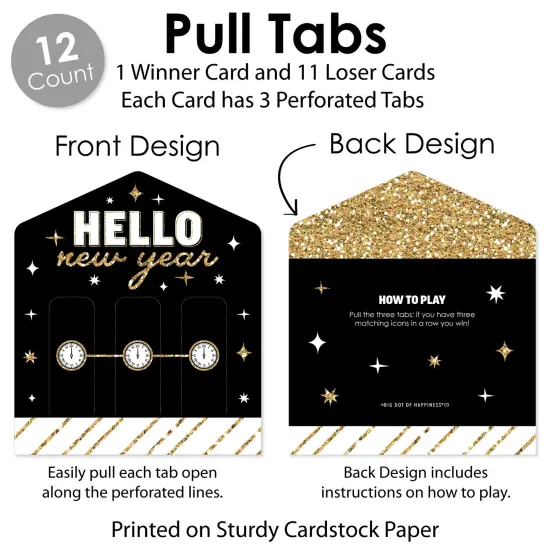 Big Dot of Happiness Hello New Year - NYE Party Game Pickle Cards - Pull Tabs 3-in-a-Row - Set of 12 {7}
