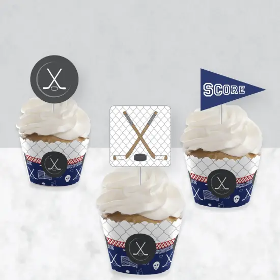 Big Dot of Happiness Shoots and Scores - Hockey - Cupcake Decoration - Baby Shower or Birthday Party Cupcake Wrappers and Treat Picks Kit - Set of 24 {4}