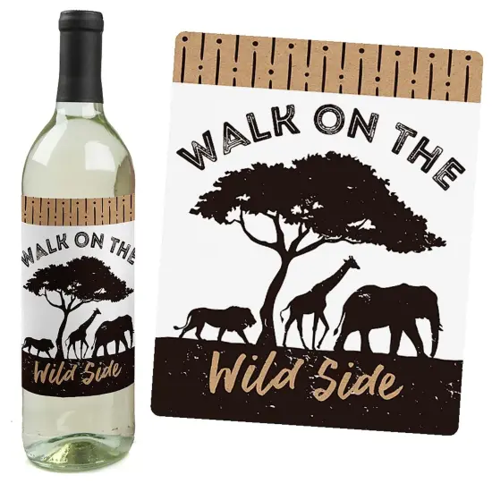 Big Dot of Happiness Wild Safari - Jungle Adventure Baby Shower or Birthday Party Decorations for Women & Men - Wine Bottle Label Stickers - Set of 4 {6}