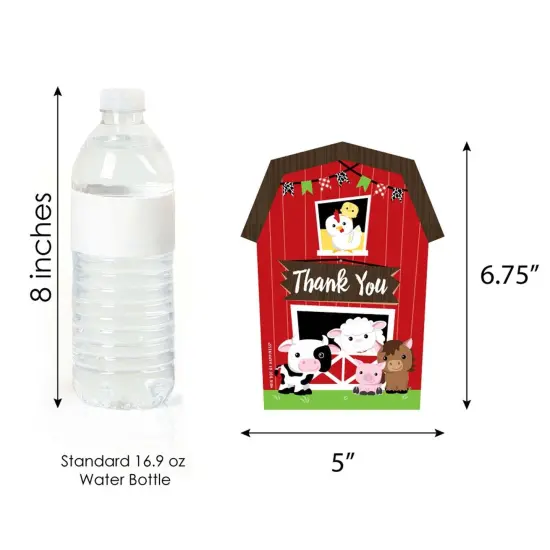 Big Dot of Happiness Farm Animals - Shaped Thank You Cards - Barnyard Baby Shower or Birthday Party Thank You Note Cards with Envelopes - Set of 12 {7}