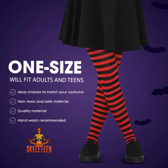 Black and Red Tights - Striped Nylon Stretch Pantyhose Stocking Accessories for Every Day Attire and Costumes for Teens and Children {4}