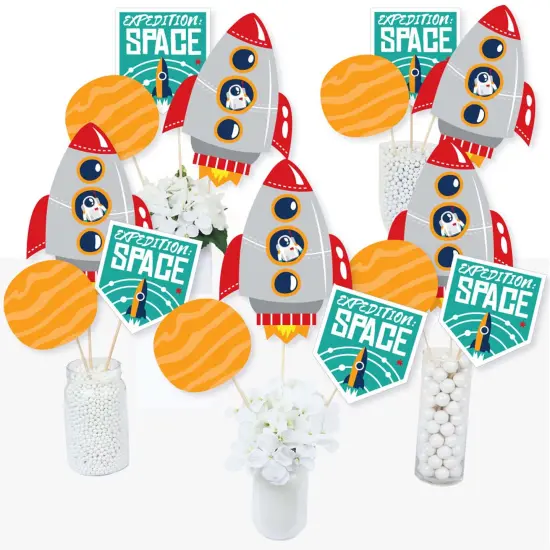 Big Dot of Happiness Blast Off to Outer Space - Rocket Ship Baby Shower or Birthday Party Centerpiece Sticks - Table Toppers - Set of 15 {4}