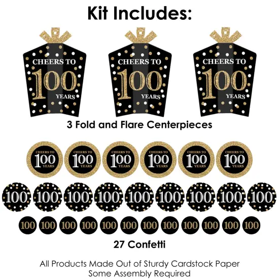 Big Dot of Happiness Adult 100th Birthday - Gold - Birthday Party Decor and Confetti - Terrific Table Centerpiece Kit - Set of 30 {4}