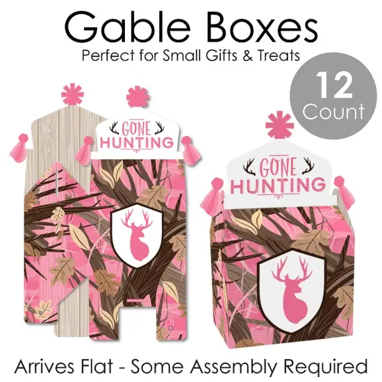 Big Dot of Happiness Pink Gone Hunting - Treat Box Party Favors - Deer Hunting Girl Camo Baby Shower or Birthday Party Goodie Gable Boxes - Set of 12 {7}