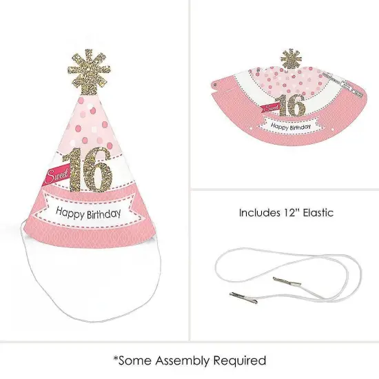 Big Dot of Happiness Sweet 16 - Mini Cone 16th Birthday Party Hats - Small Little Party Hats - Set of 8 {6}
