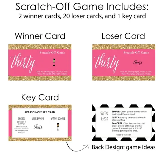 Big Dot of Happiness Chic 30th Birthday - Pink and Gold - Birthday Party Game Scratch Off Cards - 22 Count {6}