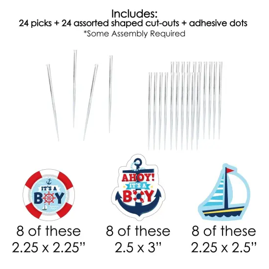 Big Dot of Happiness Ahoy It's a Boy - Dessert Cupcake Toppers - Nautical Baby Shower Clear Treat Picks - Set of 24 {7}