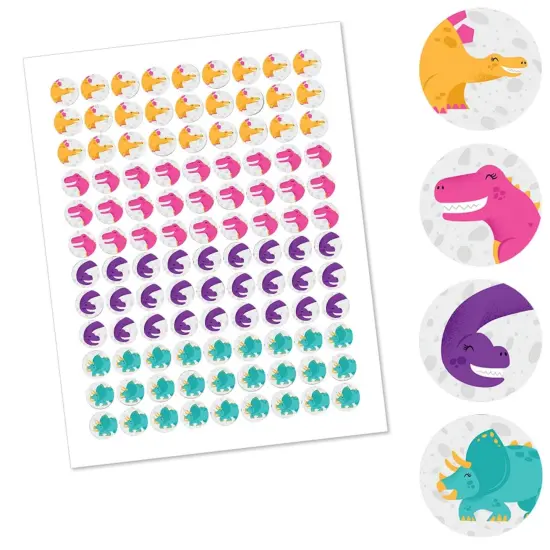 Big Dot of Happiness Roar Dinosaur Girl - Dino Mite T-Rex Party Round Candy Sticker Favors - Labels Fits Chocolate Candy (1 sheet of 108) {3}