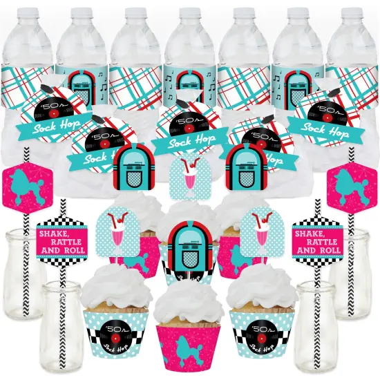 Big Dot of Happiness 50&rsquo;s Sock Hop - 1950s Rock N Roll Party Favors and Cupcake Kit - Fabulous Favor Party Pack - 100 Pieces {1}