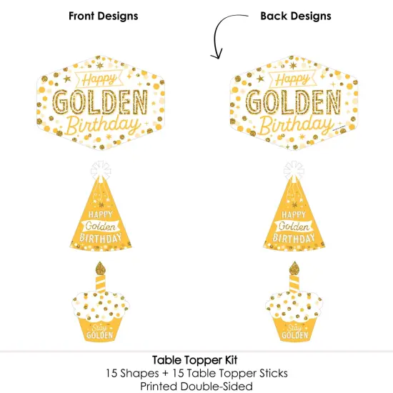 Big Dot of Happiness Golden Birthday - Happy Birthday Party Centerpiece Sticks - Table Toppers - Set of 15 {6}