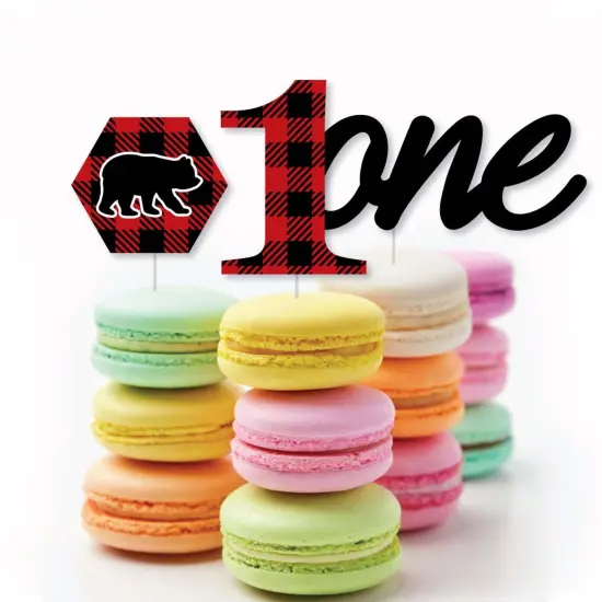 Big Dot of Happiness 1st Birthday Lumberjack - Channel the Flannel - Dessert Cupcake Toppers - Plaid First Birthday Party Clear Treat Picks - 24 Ct {6}