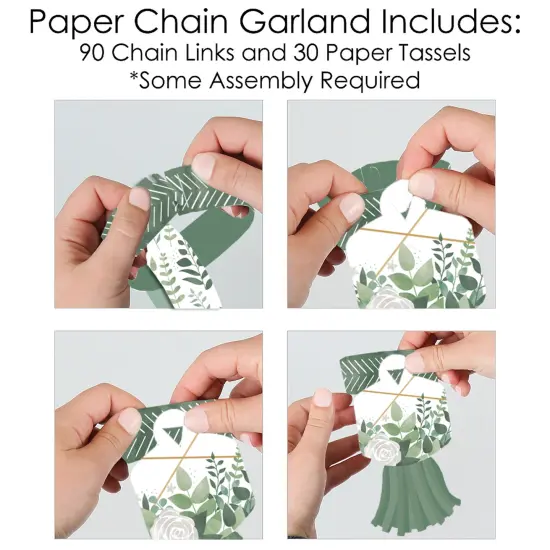 Big Dot of Happiness Boho Botanical - 90 Chain Links and 30 Paper Tassels Decoration Kit - Greenery Party Paper Chains Garland - 21 feet {6}