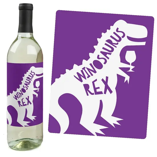 Big Dot of Happiness Roar Dinosaur Girl - Dino Mite T-Rex Party Decorations for Women and Men - Wine Bottle Label Stickers - Set of 4 {6}