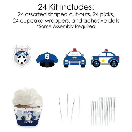 Big Dot of Happiness Calling All Units - Police - Cupcake Decor - Cop Birthday Party or Baby Shower Cupcake Wrappers and Treat Picks Kit - Set of 24 {6}