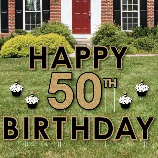 Big Dot of Happiness Adult 50th Birthday - Gold - Yard Sign Outdoor Lawn Decorations - Happy Birthday Yard Signs {1}