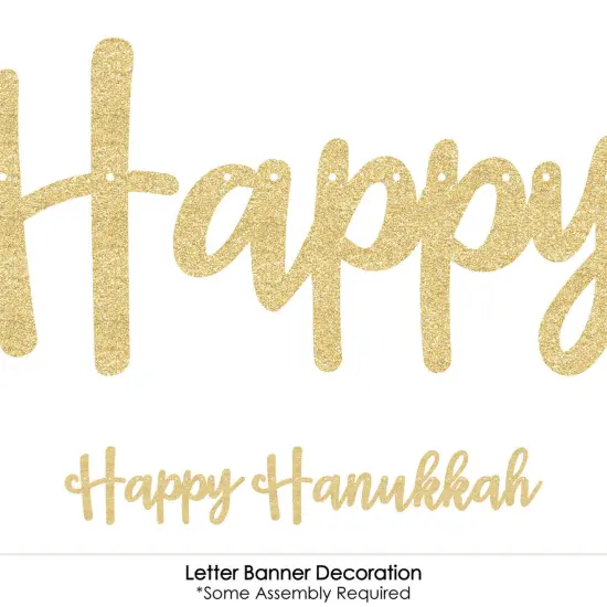 Big Dot of Happiness Happy Hanukkah - Chanukah Letter Banner Decoration - 36 Banner Cutouts & No-Mess Real Gold Glitter Happy Hanukkah Banner Letters {7}