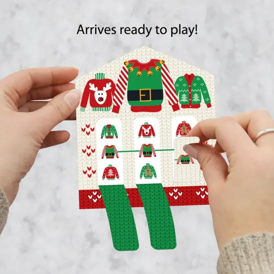 Big Dot of Happiness Ugly Sweater - Holiday and Christmas Party Game Pickle Cards - Pull Tabs 3-in-a-Row - Set of 12 {3}