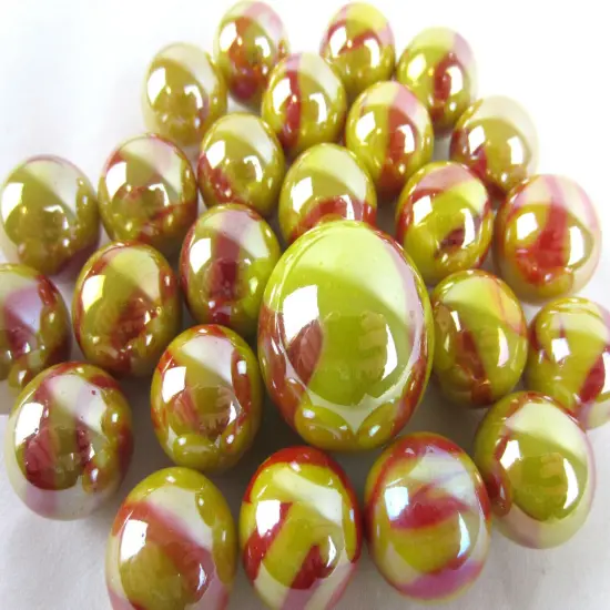 25 Glass Marbles SUN Fire RED/YELLOW Opal iridescent Shooter game style Swirl {4}