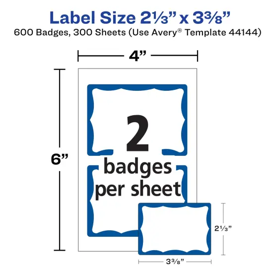 Avery Customizable Name Tags, 2-1/3" x 3-3/8", White with Blue Border, 6 Packs of 100, 600 Removable Name Badges Total (44144) {3}