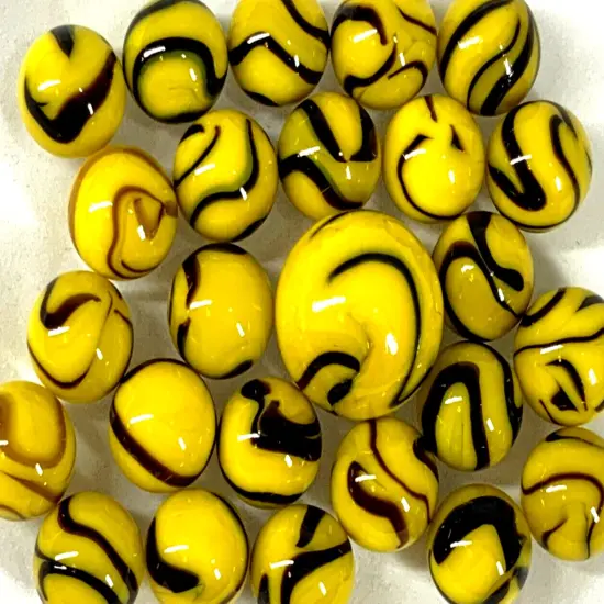 25 Marbles BUMMBLE BEE Stripes Yellow/Black Glass game pack Shooter Swirl {3}