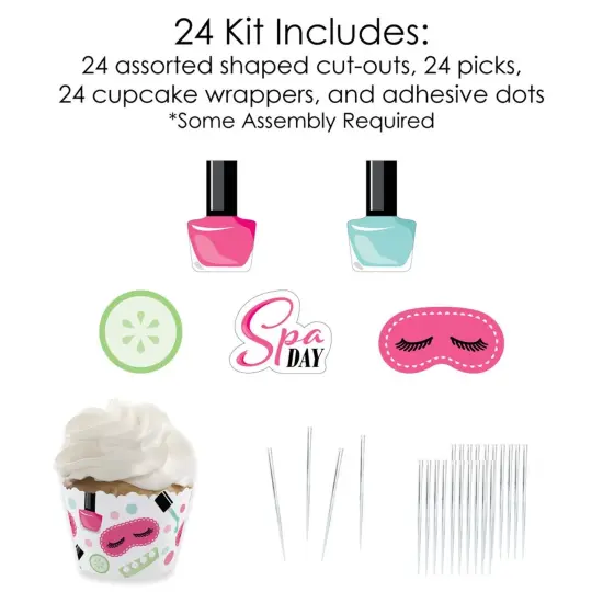 Big Dot of Happiness Spa Day - Cupcake Decoration - Girls Makeup Party Cupcake Wrappers and Treat Picks Kit - Set of 24 {6}