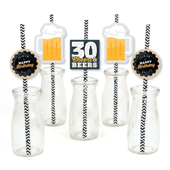 Big Dot of Happiness Cheers and Beers to 30 Years - Paper Straw Decor - 30th Birthday Party Striped Decorative Straws - Set of 24 {1}