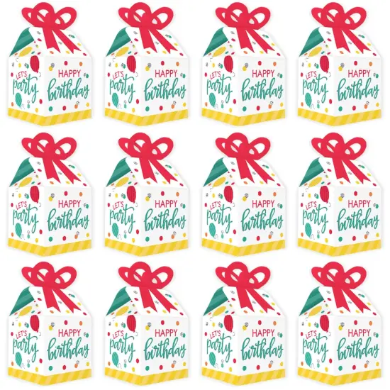 Big Dot of Happiness Colorful Happy Birthday - Square Favor Gift Boxes - Birthday Party Bow Boxes - Set of 12 {6}