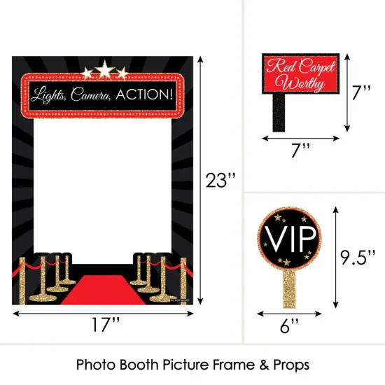 Big Dot of Happiness Red Carpet - Movie Night Party Selfie Photo Booth Picture Frame and Props - Printed on Sturdy Material {6}