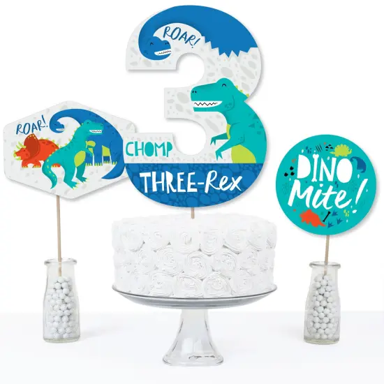 Big Dot of Happiness 3rd Birthday Roar Dinosaur - Three Rex Dino Third Birthday Party Centerpiece Sticks - Table Toppers - Set of 15 {4}