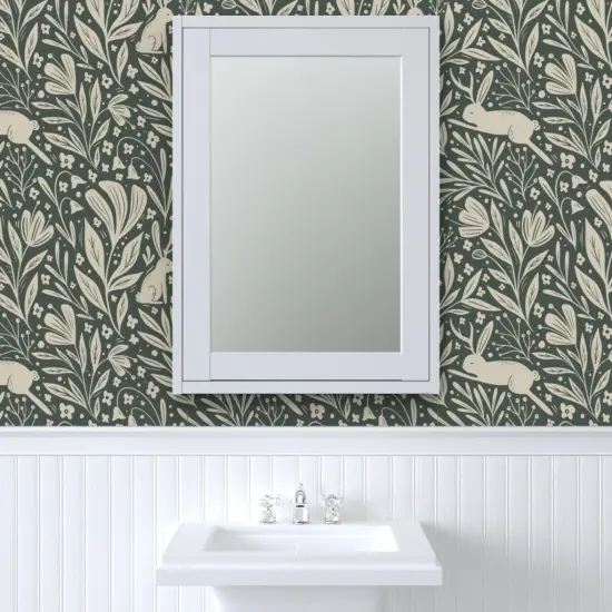 Peel & Stick Wallpaper 2FT Wide Woodland Whimsical Folk Rabbits Botanical Magical Fairytale Folklore Custom Removable Wallpaper by Spoonflower {6}