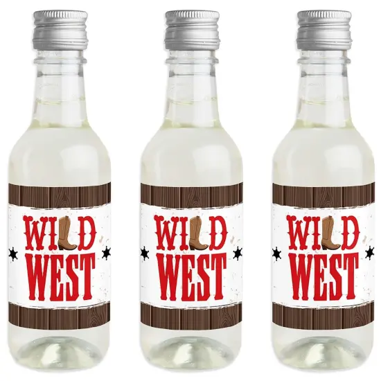 Big Dot of Happiness Western Hoedown - Mini Wine and Champagne Bottle Label Stickers - Wild West Cowboy Party Favor Gift for Women and Men - Set of 16 {1}