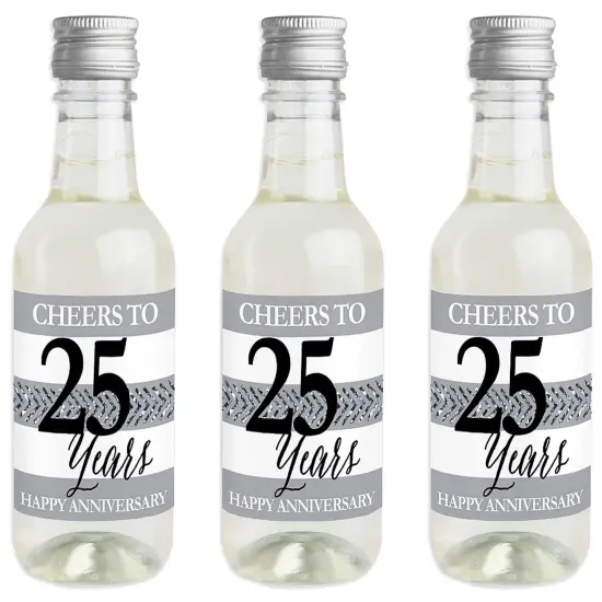 Big Dot of Happiness We Still Do - 25th Wedding Anniversary - Mini Wine and Champagne Bottle Label Stickers - Anniversary Party Favor Gift - Set of 16 {1}
