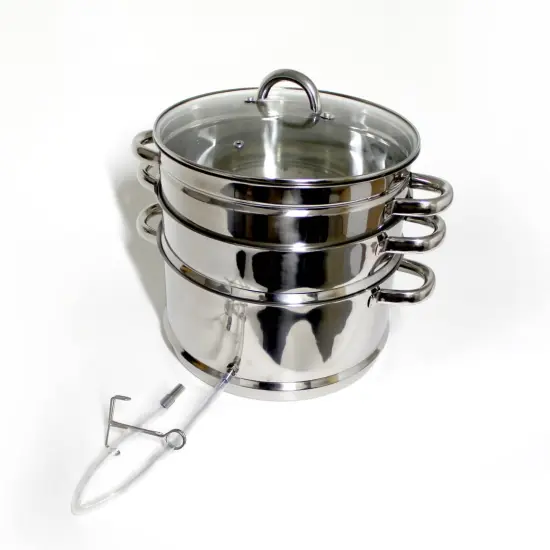 Lehman's Mehu-Maija Steam Juicer, 11 Quart Stainless Steel with Lid, Hose, Clamp, Loop Handles, Multipot Cookware for Making Juices, Jelly, Sauces {5}