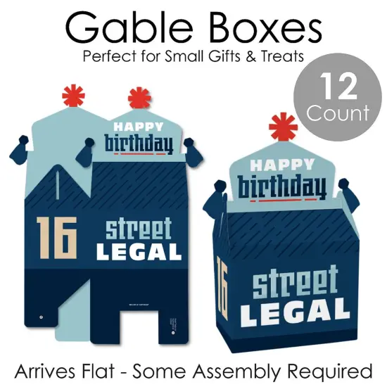 Big Dot of Happiness Boy 16th Birthday - Treat Box Party Favors - Sweet Sixteen Birthday Party Goodie Gable Boxes - Set of 12 {7}