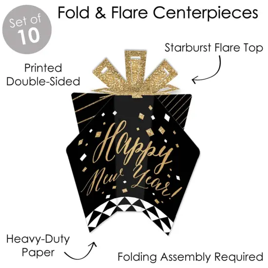 Big Dot of Happiness New Year's Eve - Gold - Table Decorations - New Years Eve Party Fold and Flare Centerpieces - 10 Count {4}