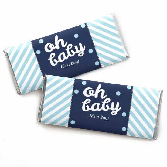 Big Dot of Happiness Hello Little One - Blue and Silver - Candy Bar Wrappers Boy Baby Shower Favors - Set of 24 {1}