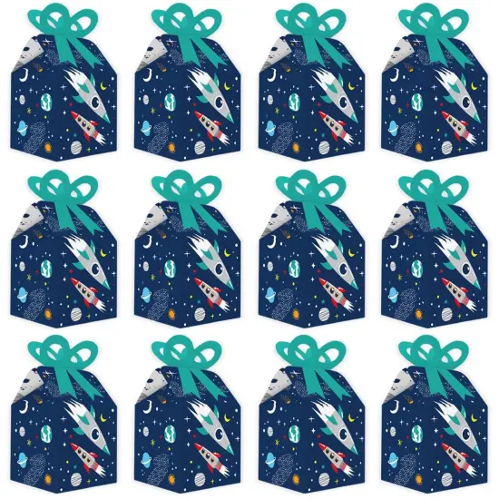 Big Dot of Happiness Blast Off to Outer Space - Square Favor Gift Boxes - Rocket Ship Baby Shower or Birthday Party Bow Boxes - Set of 12 {6}