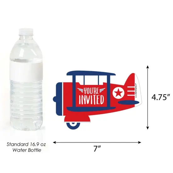 Big Dot of Happiness Taking Flight - Airplane - Shaped Fill-In Invitations - Vintage Plane Party Invitation Cards with Envelopes - Set of 12 {6}