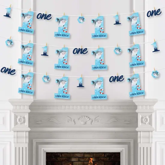 Big Dot of Happiness 1st Birthday Shark Zone - Jawsome Shark First Birthday Party DIY Decorations - Clothespin Garland Banner - 44 Pieces {4}
