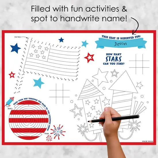 Big Dot of Happiness Firecracker 4th of July - Paper Red, White and Royal Blue Party Coloring Sheets - Activity Placemats - Set of 16 {3}