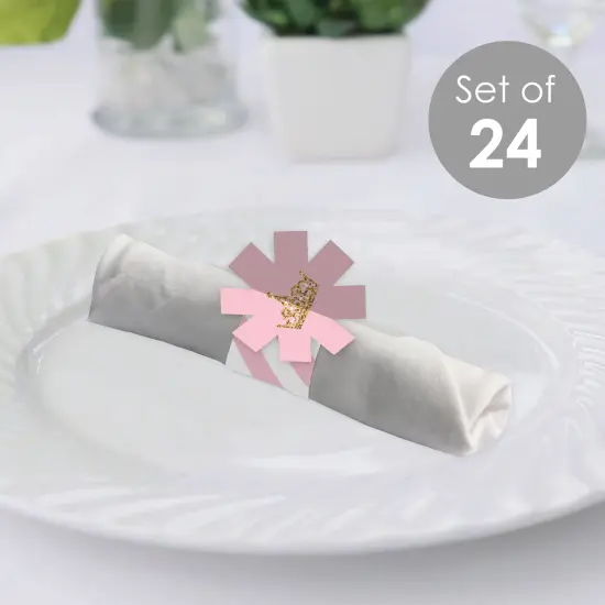 Big Dot of Happiness Little Princess Crown - Pink and Gold Princess Baby Shower or Birthday Party Paper Napkin Holder - Napkin Rings - Set of 24 {3}