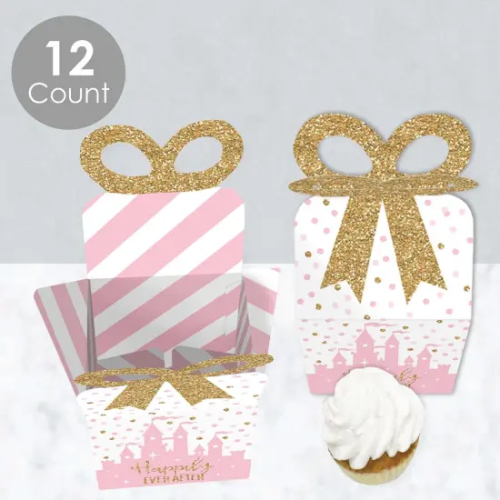 Big Dot of Happiness Little Princess Crown - Square Favor Gift Boxes - Pink and Gold Princess Baby Shower or Birthday Party Bow Boxes - Set of 12 {4}