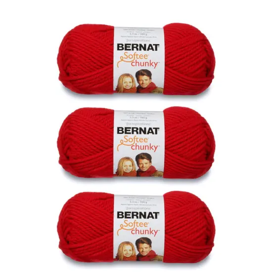 Bernat Softee Chunky Berry Red Yarn - 3 Pack of 100g/3.5oz - Acrylic - 6 Super Bulky - 108 Yards - Knitting/Crochet {1}