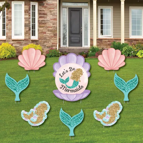 Big Dot of Happiness Let's Be Mermaids - Yard Sign & Outdoor Lawn Decorations - Baby Shower or Birthday Party Yard Signs - Set of 8 {1}