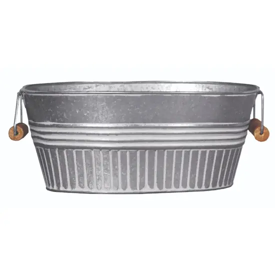 Headwind 14" Galvanized Basin Tub - Oval with White Wash Design, Handles and Drain Holes {1}