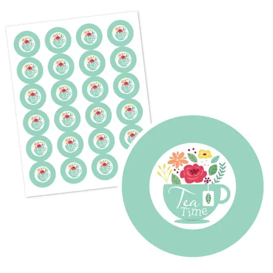 Big Dot of Happiness Floral Let's Par-Tea - Garden Tea Party Circle Sticker Labels - 24 Count {3}