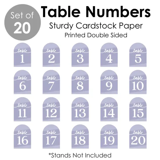 Big Dot of Happiness Purple Elegantly Simple - Wedding Receptions, Parties or Events Double-Sided 5 x 7 inches Cards - Table Numbers - 1-20 {7}
