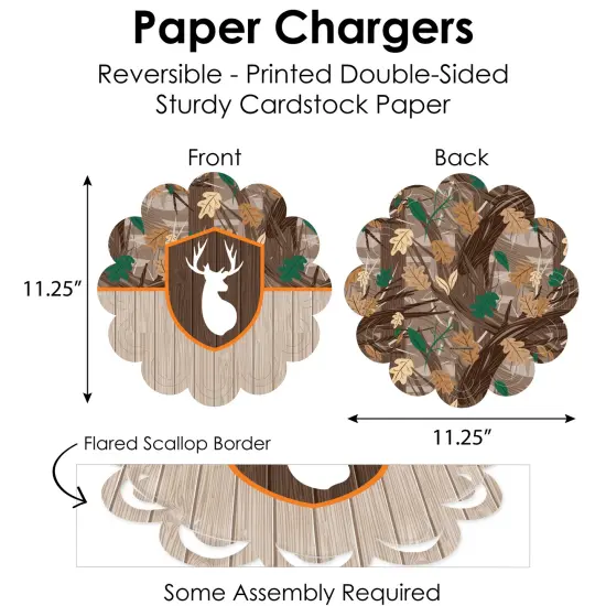 Big Dot of Happiness Gone Hunting Deer Camo Baby Shower or Birthday Party Paper Charger and Table Decorations Chargerific Kit - Place Setting for 8 {6}