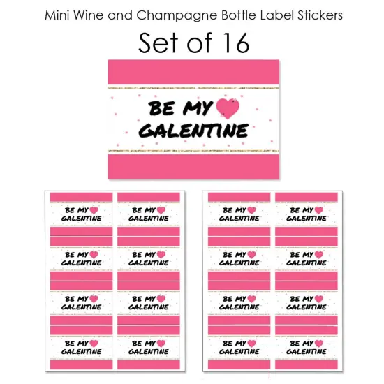 Big Dot of Happiness Be My Galentine - Mini Wine and Champagne Bottle Label Stickers - Galentine's and Valentine's Day Party Favor Gift - Set of 16 {7}
